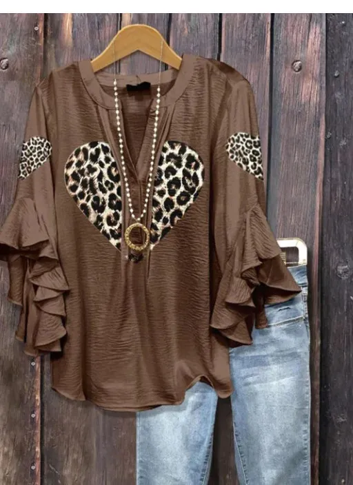 Women's Casual Trend V neck Lotus Edge T shirt 30 Style - Shop at LoveMi