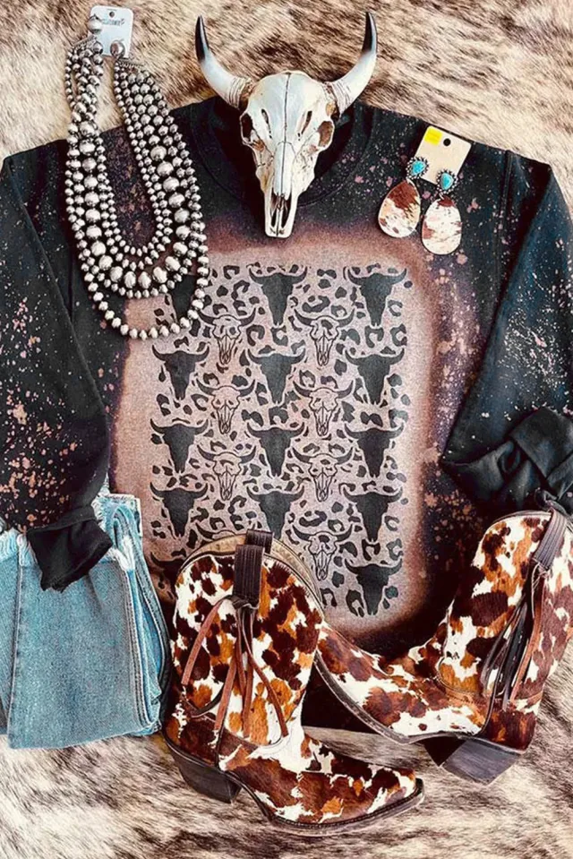 European And American Leopard Print Loose Sweater Round Neck Fashion Top For Women Cow Toy - Shop at LoveMi