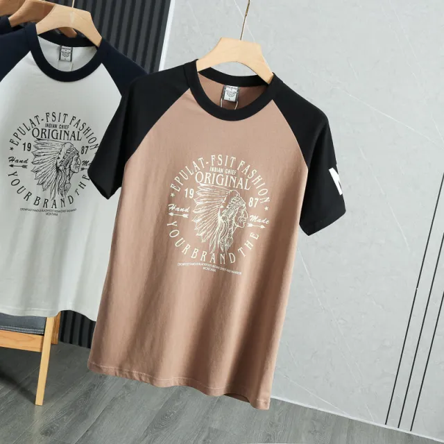American Casual Cotton Washed Brushed Half Sleeve T shirt Gray And Blue - Shop at LoveMi