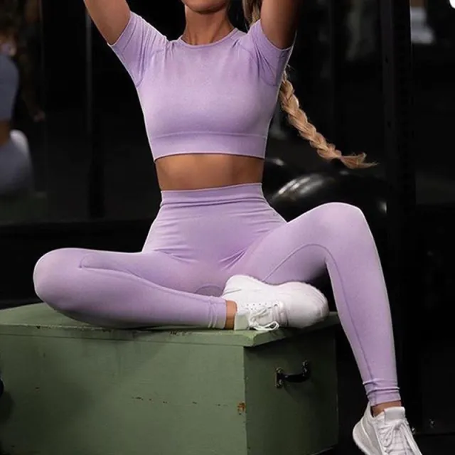 Seamless Quick drying Breathable Fitness Short sleeved Knitted Sports Top Purple - Shop at LoveMi