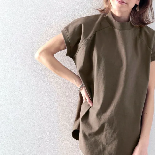 Women's Half Turtleneck Short Sleeve Cotton Loose Brown - Shop at LoveMi