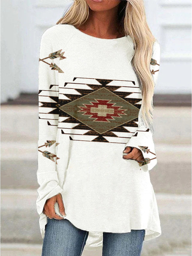 Women's Western Style 3D Printed Mid-length Irregular Hem Top