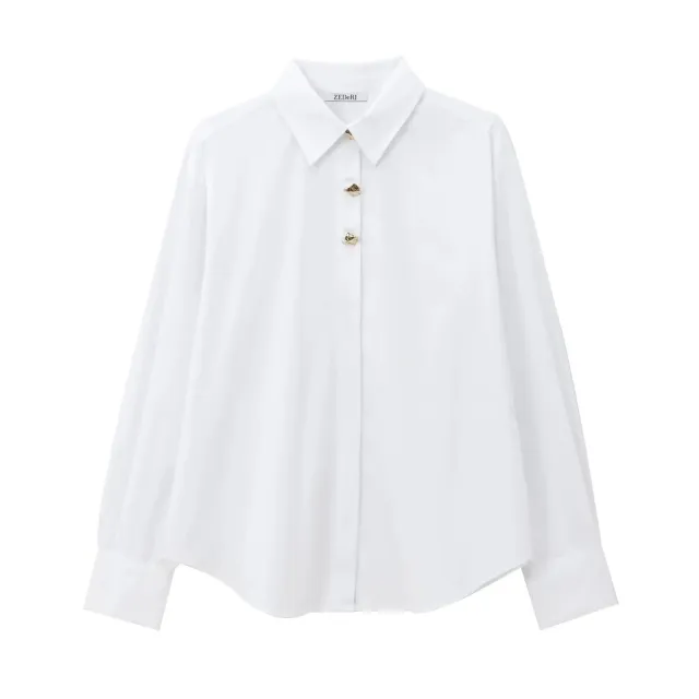 Women's Fashion Polo Collar Gold Breasted White - Shop at LoveMi