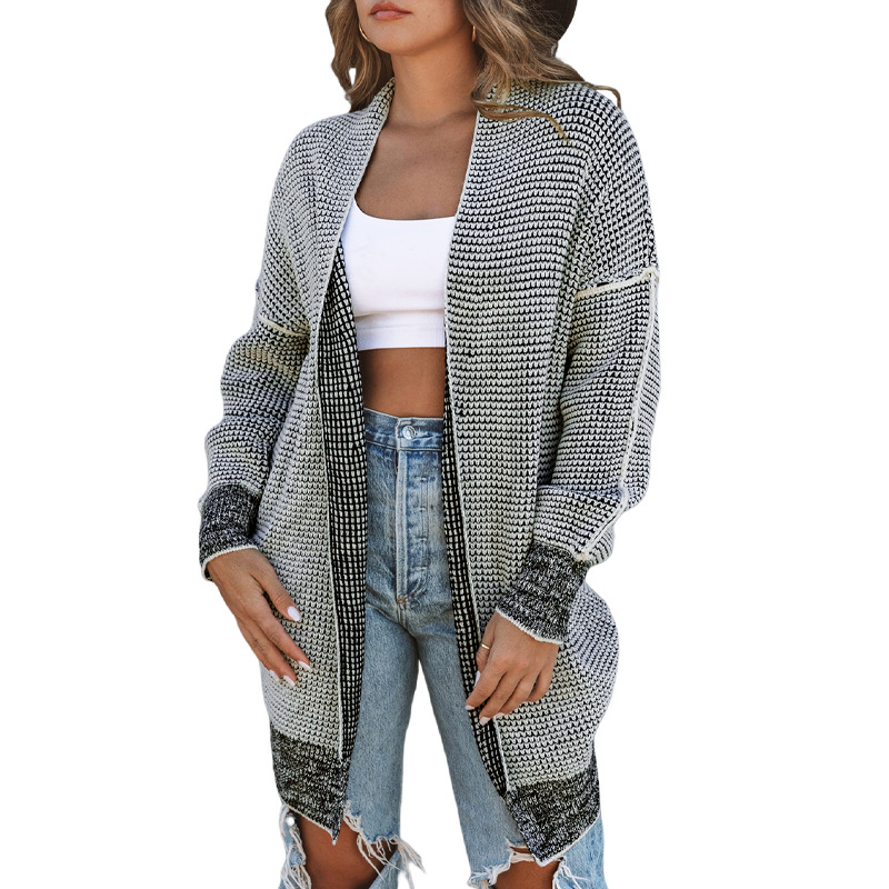 Mid-length Autumn And Winter Knitted Smocking Women's Sweater Cardigan