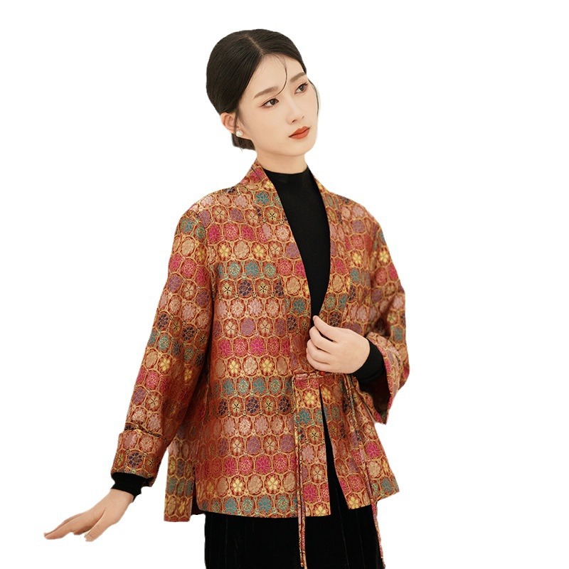 National Style Song Dynasty Brocade Po-phase Flowers Long Sleeve Coat
