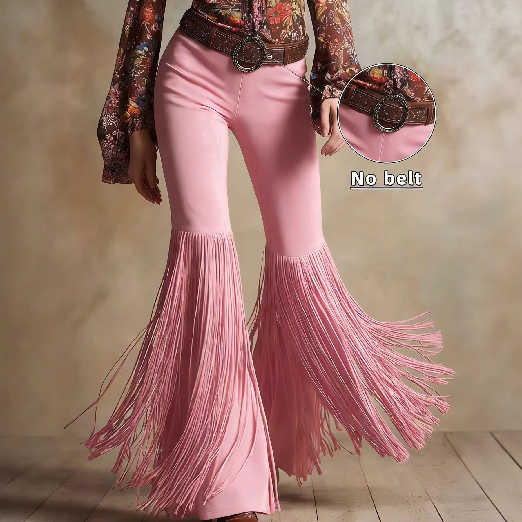 Retro Western-style Fringed Flared Pants