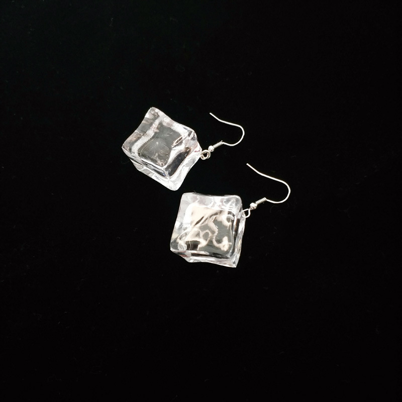 Transparent Acrylic Three-dimensional Large Ice Cube Earrings