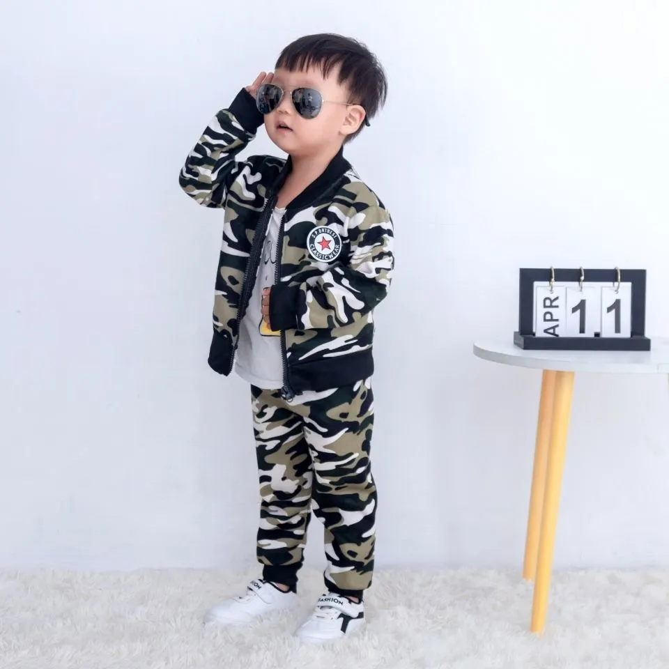 Spring And Autumn Children's Velvet Sport Children Toddler Baby Clothes Two-piece Suit - Army Green