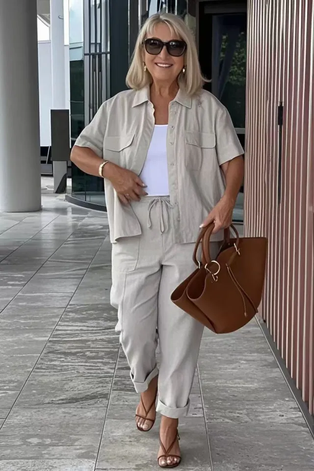 Casual Cotton And Linen Blazer Loose Trousers Suit Gray - Shop at LoveMi