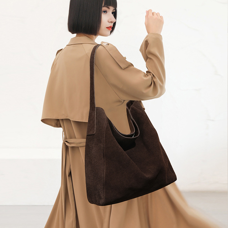 Womens Minimalist Suede Leather Tote And Shoulder Bag