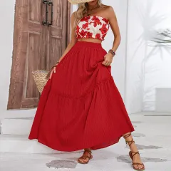 New Fashion Printed Tube Top Large Swing Dress Women's Suit Elegant Girls - View 1