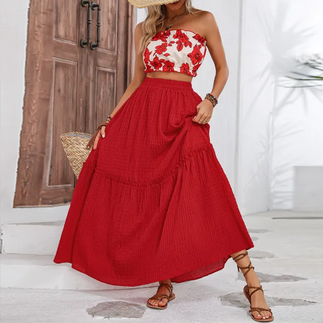 New Fashion Printed Tube Top Large Swing Dress Women's Suit Elegant Girls - Shop at LoveMi