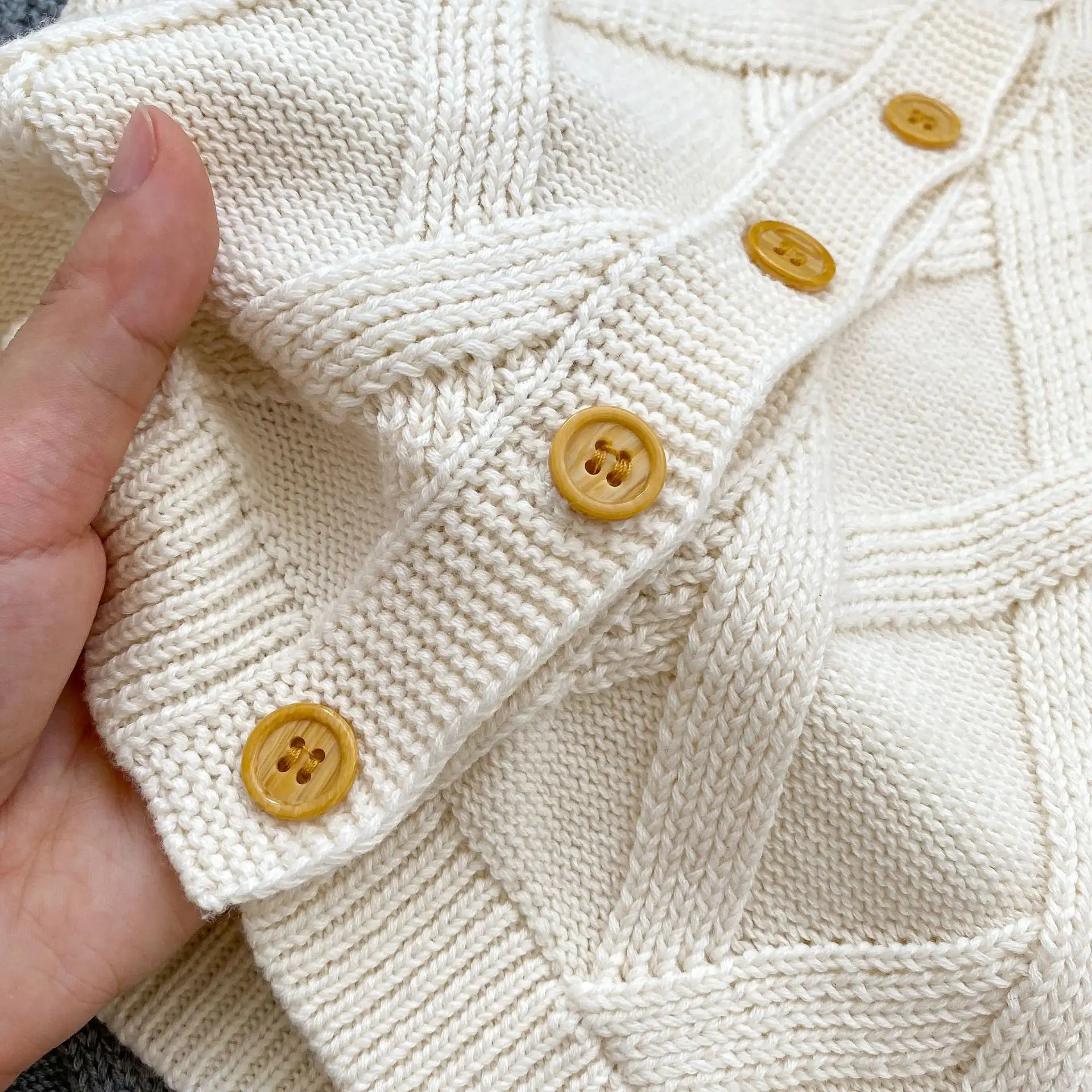 Knitted Rhombus Cardigan Top Trousers Two-piece Set
