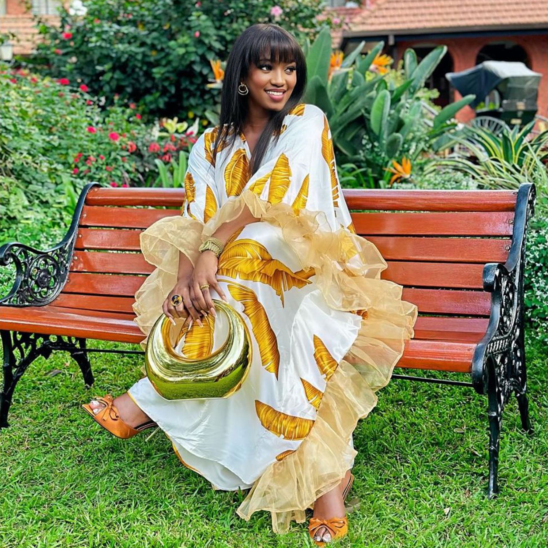 Women's Silk-like V-neck Printed Loose Casual Dress