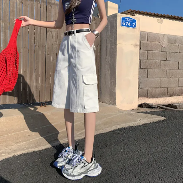 Fashion White High waist Cropped Overalls For Women White - Shop at LoveMi