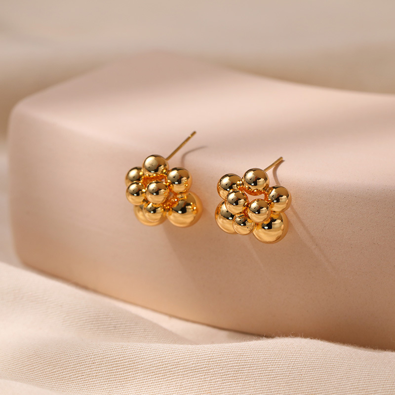 Irregular Small Golden Balls Stud Earrings Silver Needle