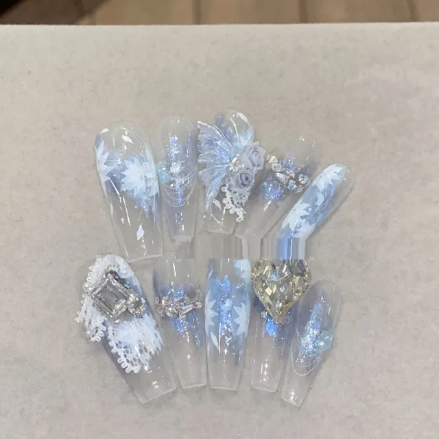 Light Blue Clear Flower Butterfly Huazi Handmade High end Wear Armor Blue - Shop at LoveMi