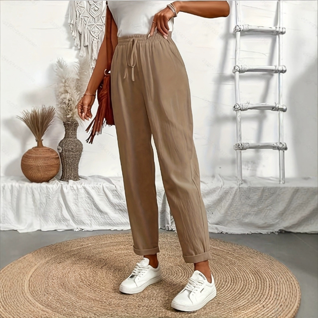 Drawstring-waist Wide-leg Pants Womens Solid Color