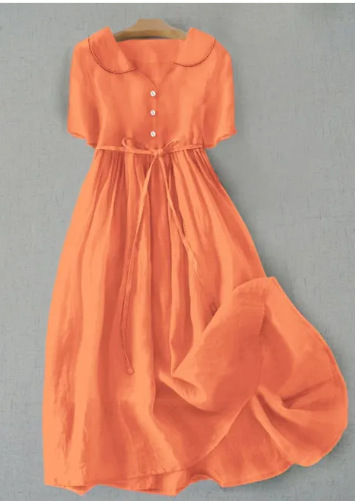 Women's Casual Loose Solid Color Cotton And Linen Dress
