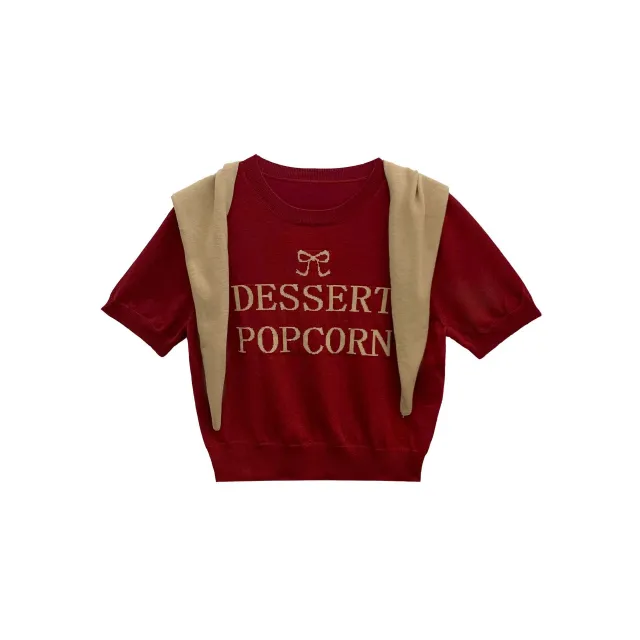Ten Three Lines Women's Knitwear Two piece Embroidery Short Sleeve Top Red - Shop at LoveMi