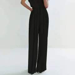 Women's Fashion Casual Loose Straight Pants - Black - View 1