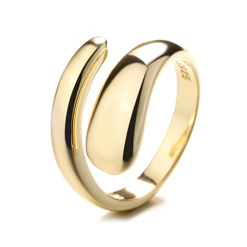 S925 Silver Opening Glossy Water Drop Ring