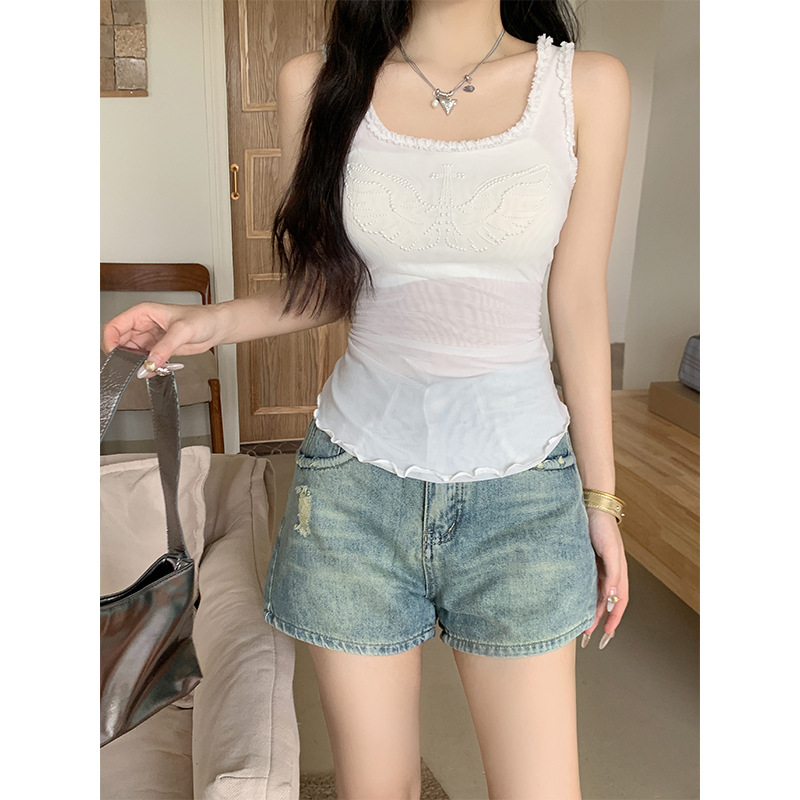Stitching Ruffle Sleeveless Vest Women's Summer Slim Fit