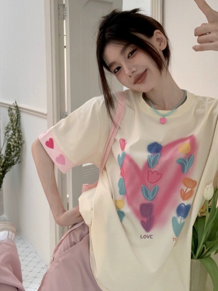 Women's Heart Printing Short-sleeved T-shirt