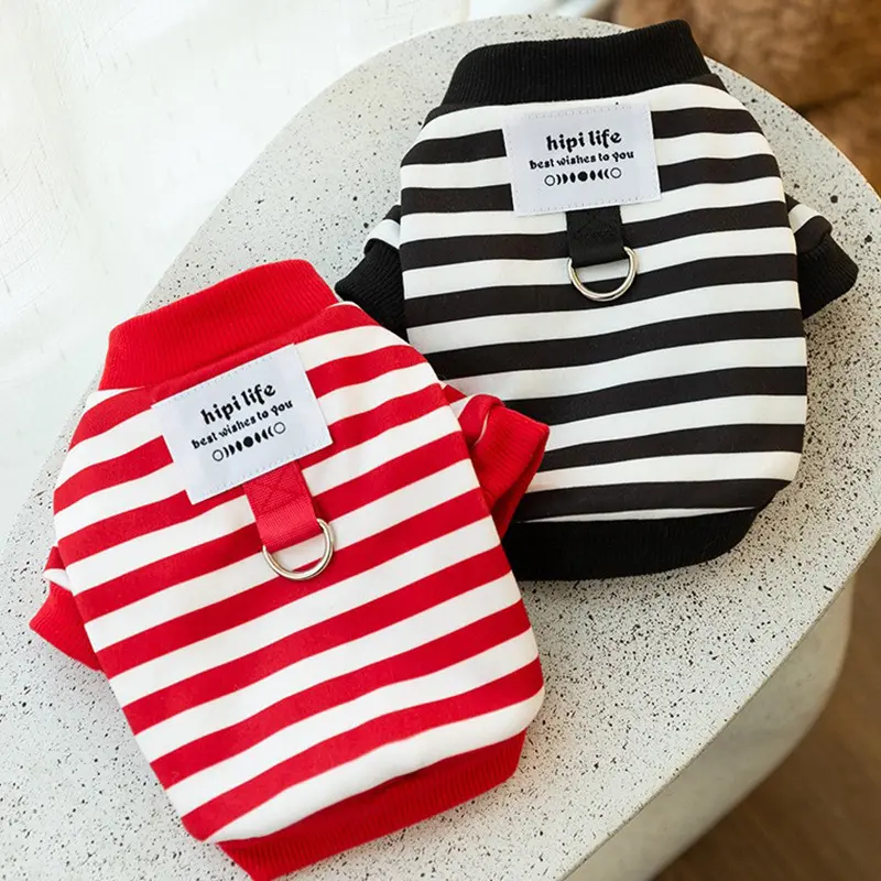 Spring Thin Velvet Puppy Clothes Simple Striped