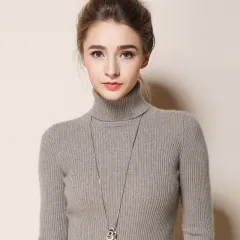 Women's Turtleneck Sweater Slim-fit Lapel Thickening Knitted Bottoming Shirt - Camel - View 1