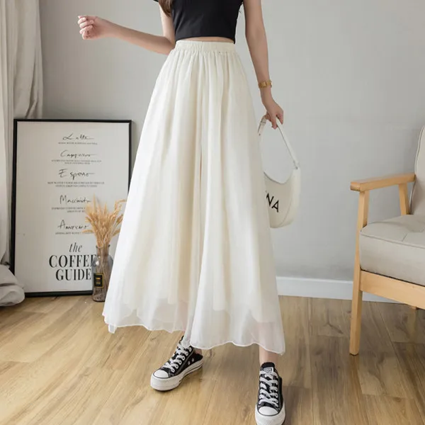 Temperament Plus Size Mercerized Chiffon Lining Wide leg Skort White - Shop at LoveMi