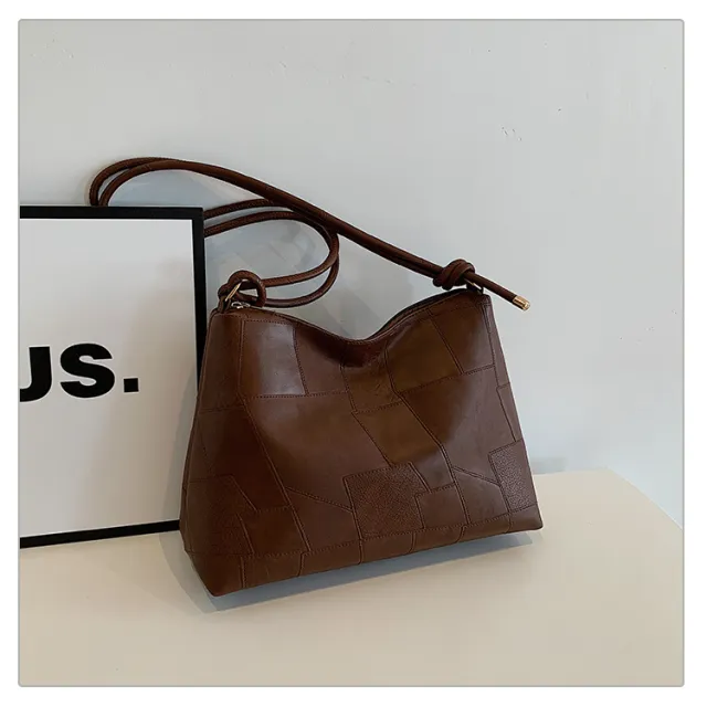 Portable One Shoulder Retro Large Capacity Fashion Solid Color Casual Tote Bag Brown - Shop at LoveMi