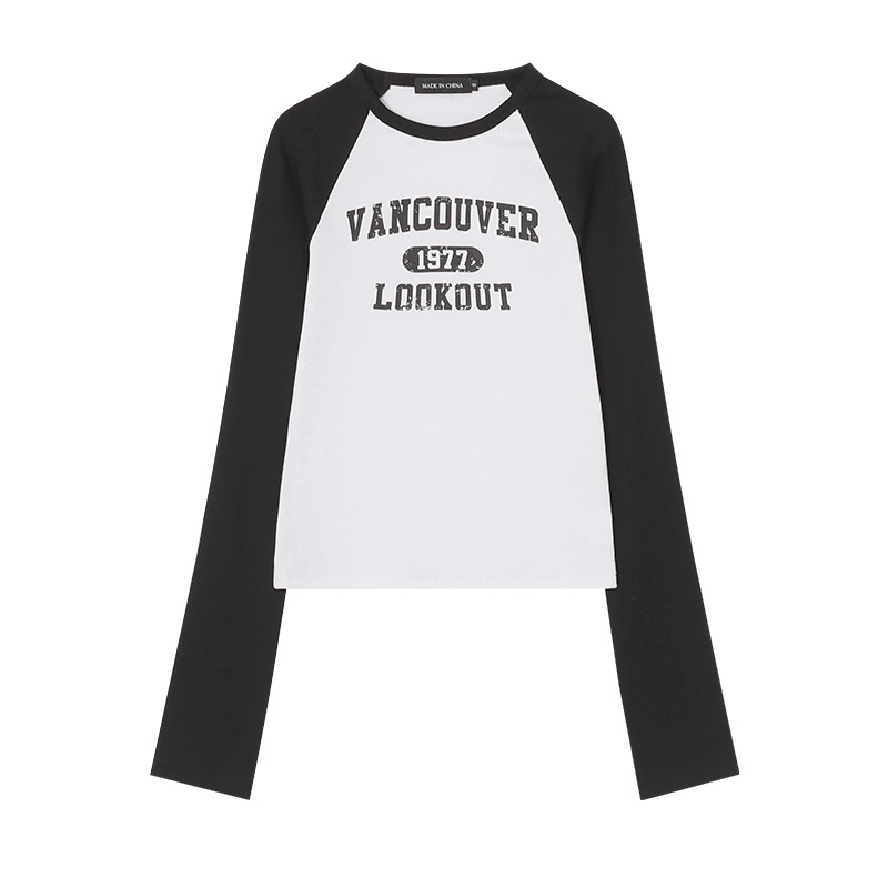 Knitted Texture Color Matching Top Women's Round Neck