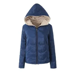 European And American Ladies Cotton Jacket Solid Color Leisure Warm Short Coat - Navy Blue - View 1