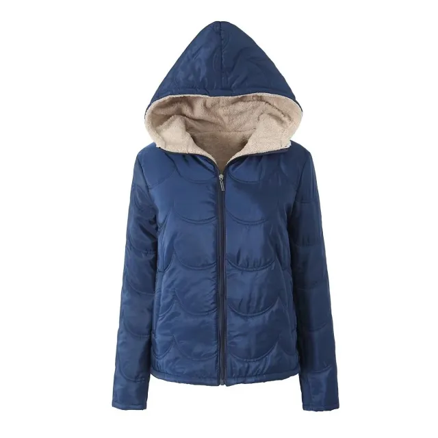 European And American Ladies Cotton Jacket Solid Color Leisure Warm Short Coat Navy - Shop at LoveMi