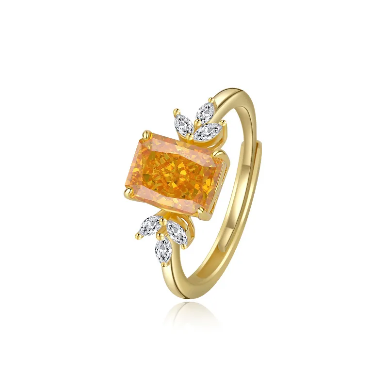 S925 Sterling Silver Luxury Small Square Sugar Diamond Ring For Women - Adjustable Opening