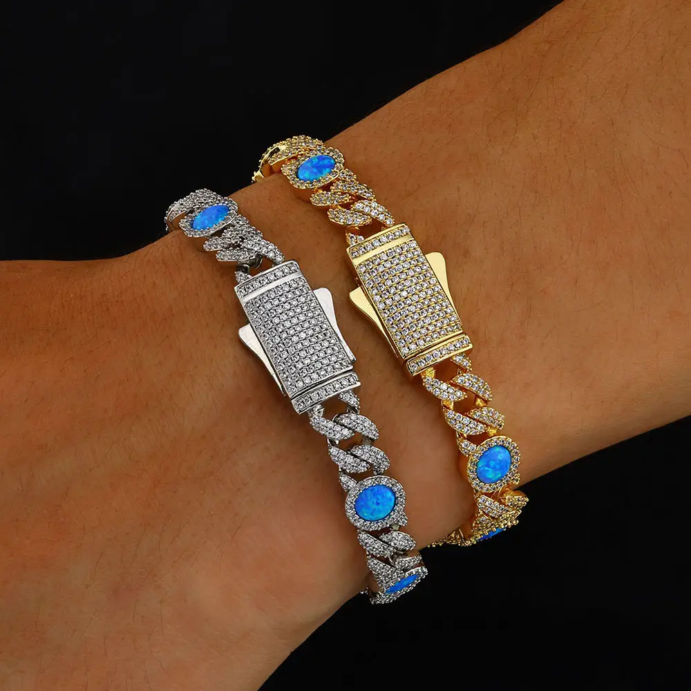Blue Gemstone Chain Cuban Bracelet Affordable Luxury Accessory For Women High-End Jewelry