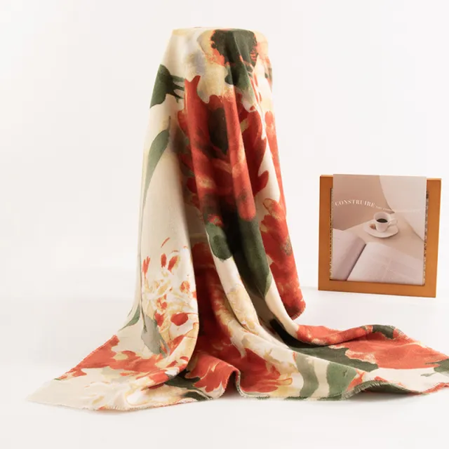 Artificial Cashmere Scarf Women's Fashionable Elegant High grade Printing Beige Bottom - Shop at LoveMi