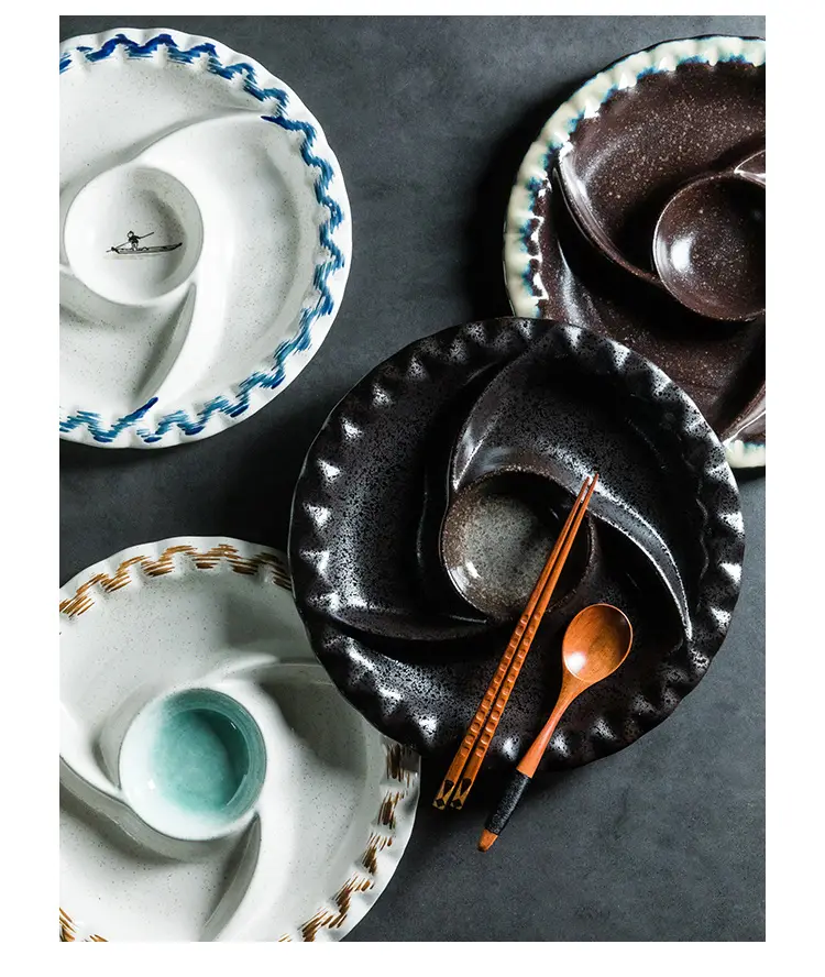 Compartment Tray Three Grids Large Sized Creative Ceramic Plate