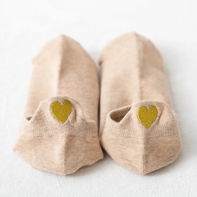Women's Socks Japanese Cute Heel Embroidery Khaki - Shop at LoveMi