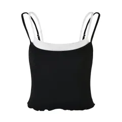 American Street Contrast Colours False-two-piece Basic Vest All-matching Slim Fit Sexy Sling - Black And White - View 1