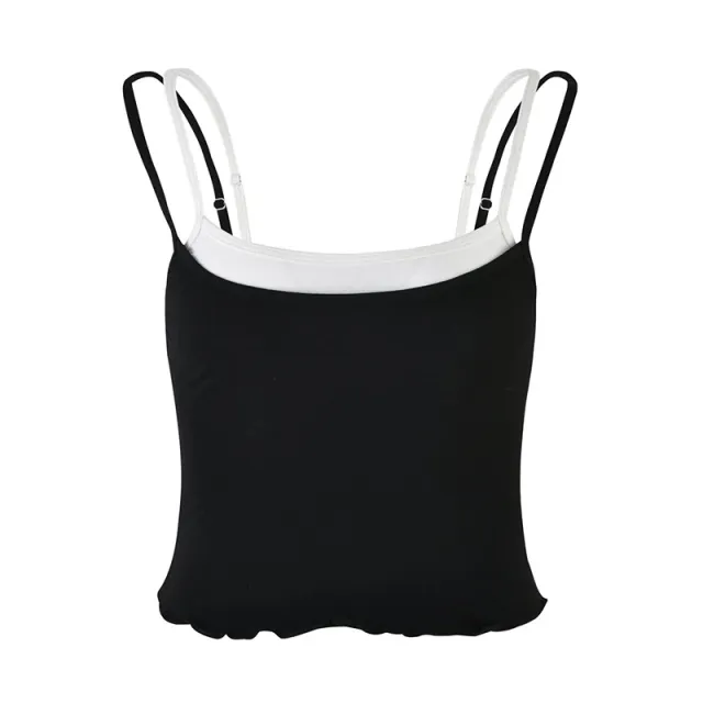 American Street Contrast Colors False two piece Basic Vest All matching Slim Fit Sexy Sling Black And White - Shop at LoveMi