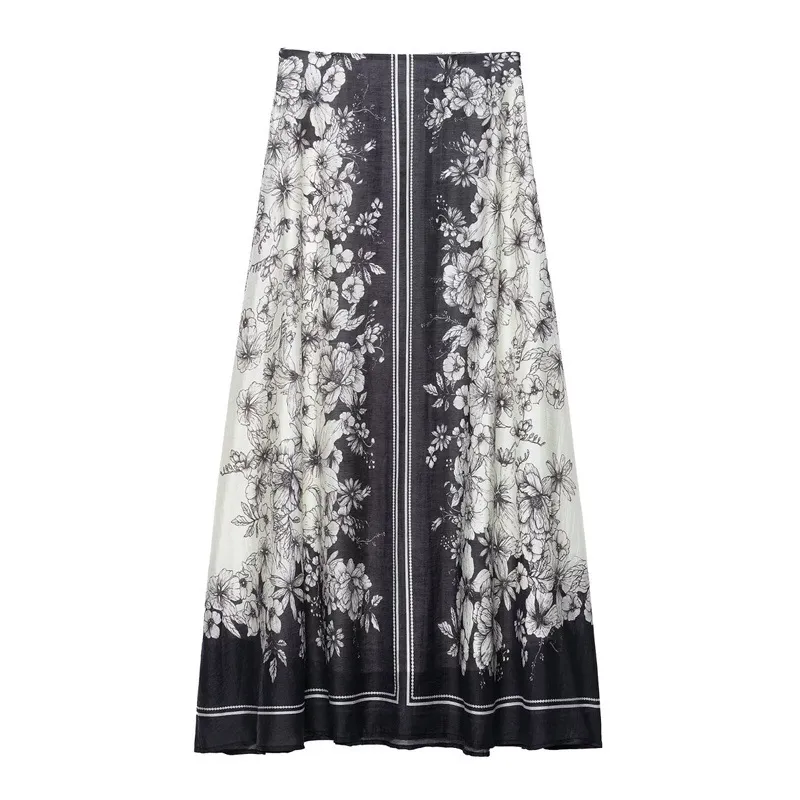 New Summer Design Ethnic Style Floral Print Fluffy Skirt - Floral
