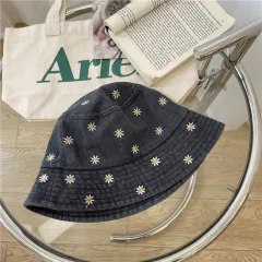Japanese Style Little Daisy Flower Bucket Hat - Black - View 1