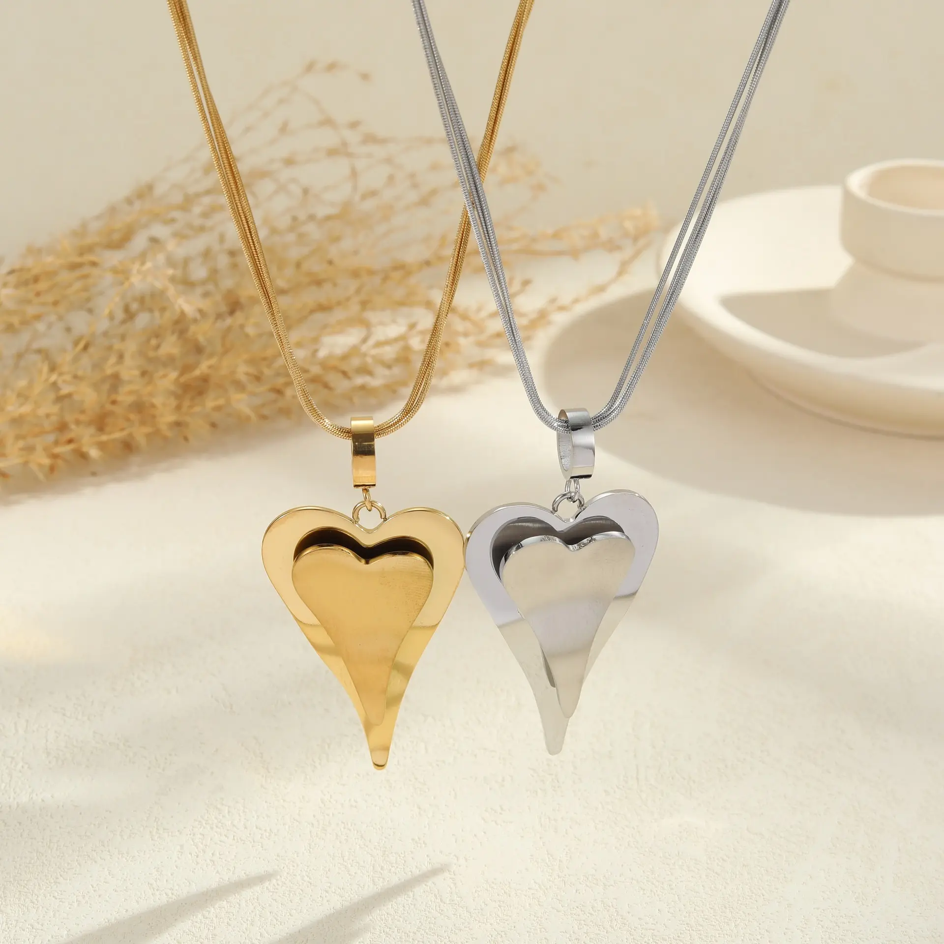 Double Heart Snake Bones Chain Stainless Steel