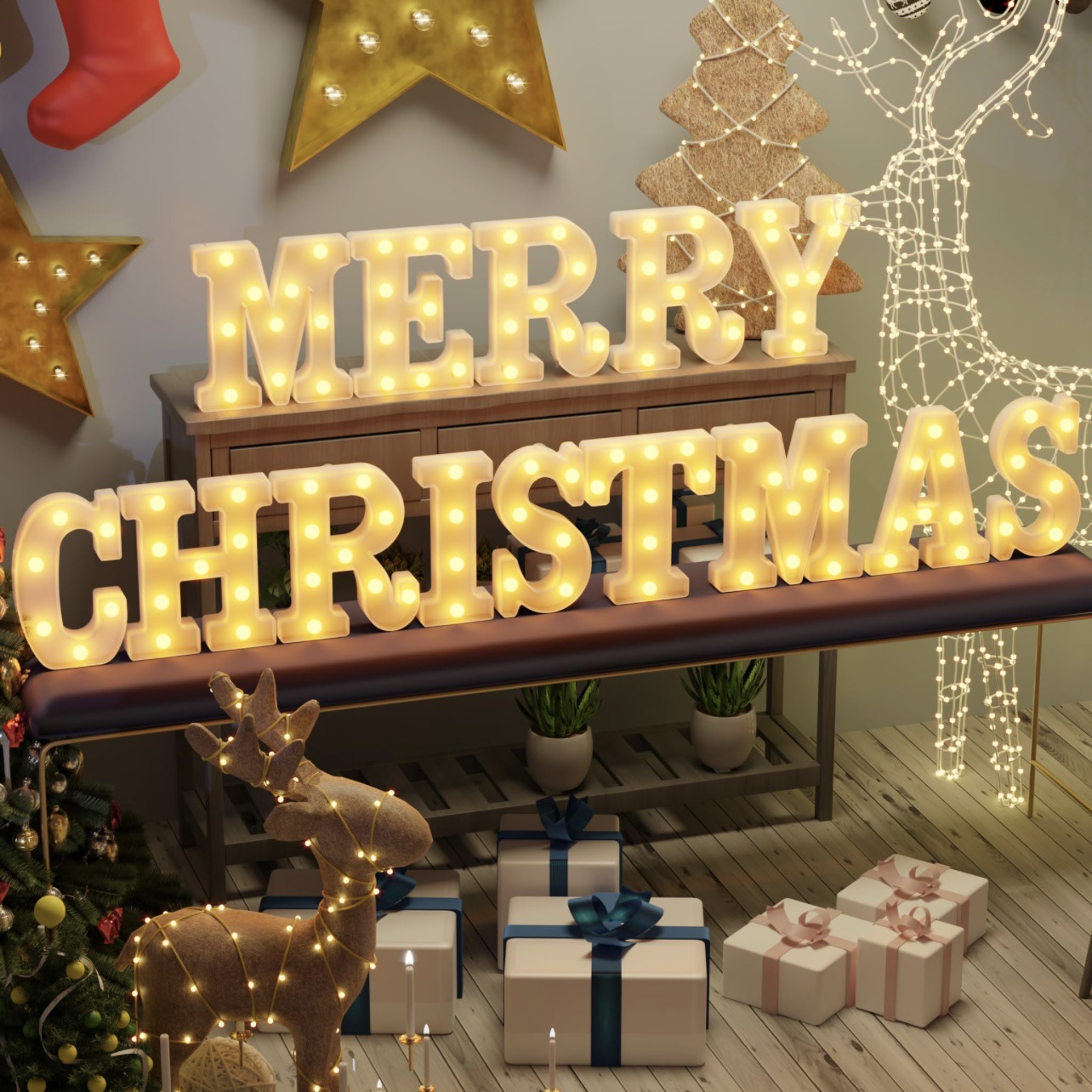 Title 10, Merry Christmas Letter Light JOY Decorative Let...