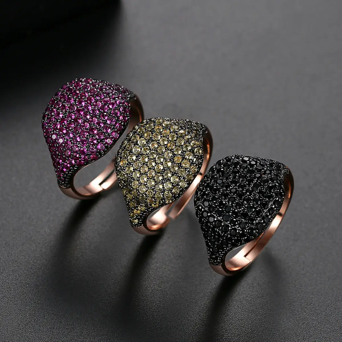 Rose Red Ring Brass Micro Inlaid Zircon RingOpen Adjustable Jewelry