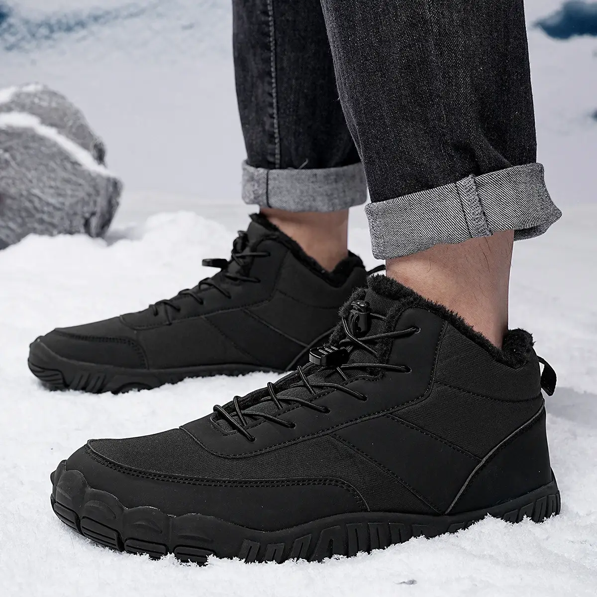 Outdoor Men's Five-finger Cotton-padded Shoes Hiking Snow Boots