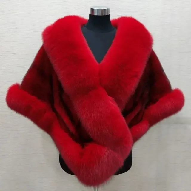 Imitated Mink Fox Fur Cape Coat Plus sized Dress Shawl Bright Red - Shop at LoveMi