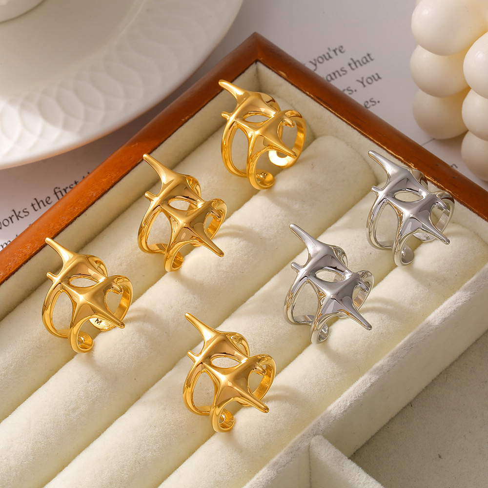 Cold Style Titanium Steel Cross Eight-pointed Stars Ring